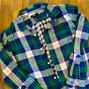 Gap Kids Boys (Size XL) Green,Blue,&White Plaid Button Down Shirt